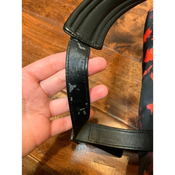 Givenchy Unisex Red Black Rose Floral Foliage Nylon Backpack W/ Leather Straps - Picture 6 of 11